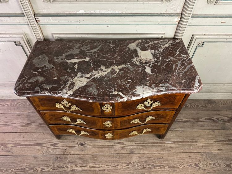 Commode Louis XV En Placage Et Bronzes Dorés, Marbre De Rance, XVIIIème Siècle