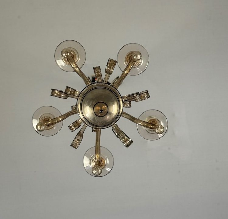 Venetian Chandelier in Golden Murano Glass with Black Trim, Circa 1950