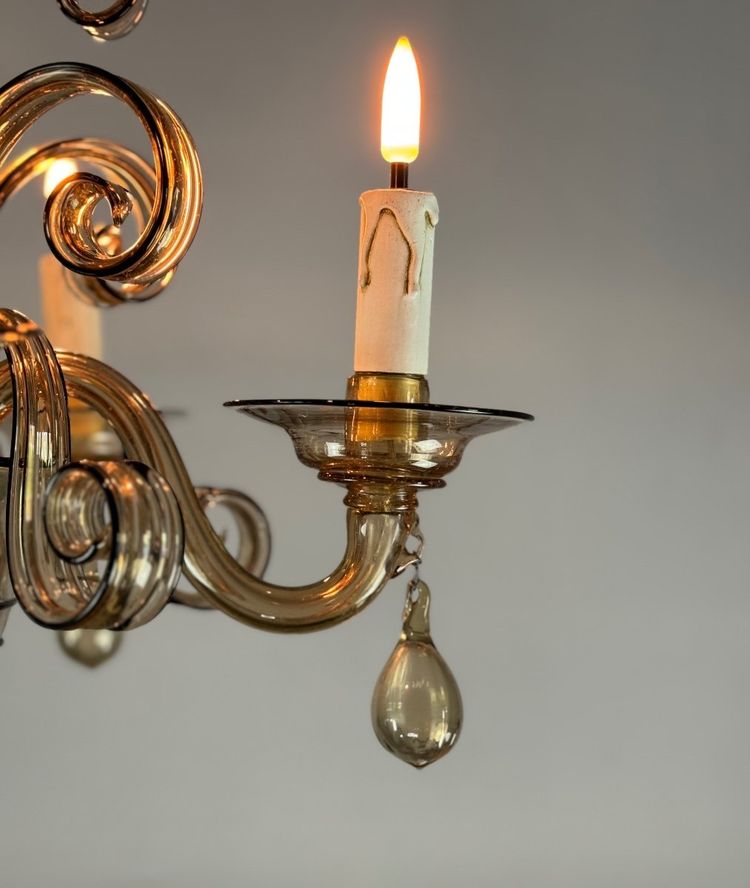 Venetian Chandelier in Golden Murano Glass with Black Trim, Circa 1950