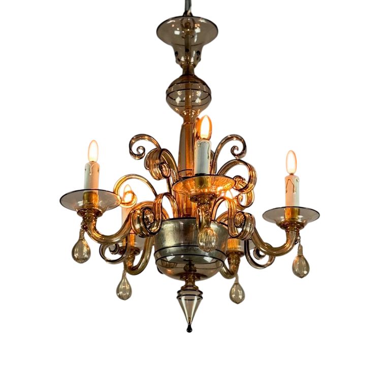 Venetian Chandelier in Golden Murano Glass with Black Trim, Circa 1950