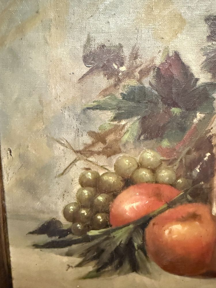 Antique oil painting on canvas still life with fruit 1925, 60x55cm