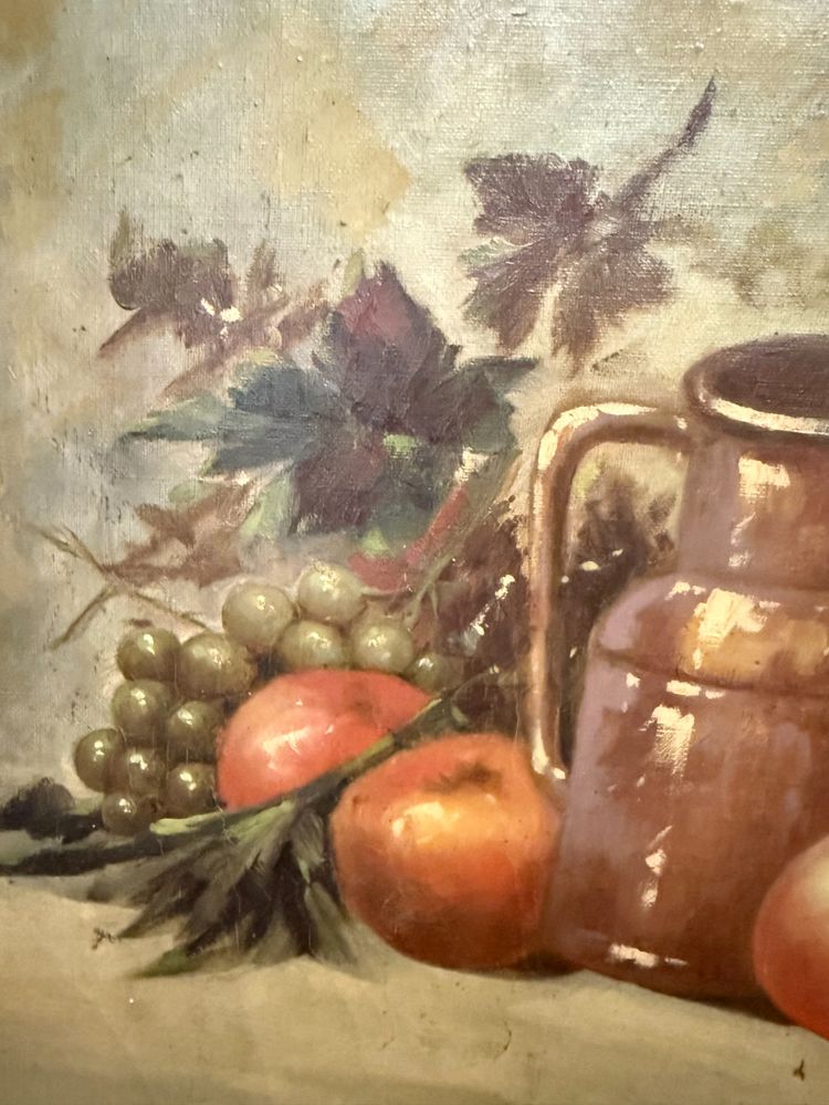 Antique oil painting on canvas still life with fruit 1925, 60x55cm