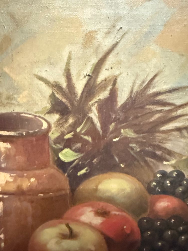 Antique oil painting on canvas still life with fruit 1925, 60x55cm