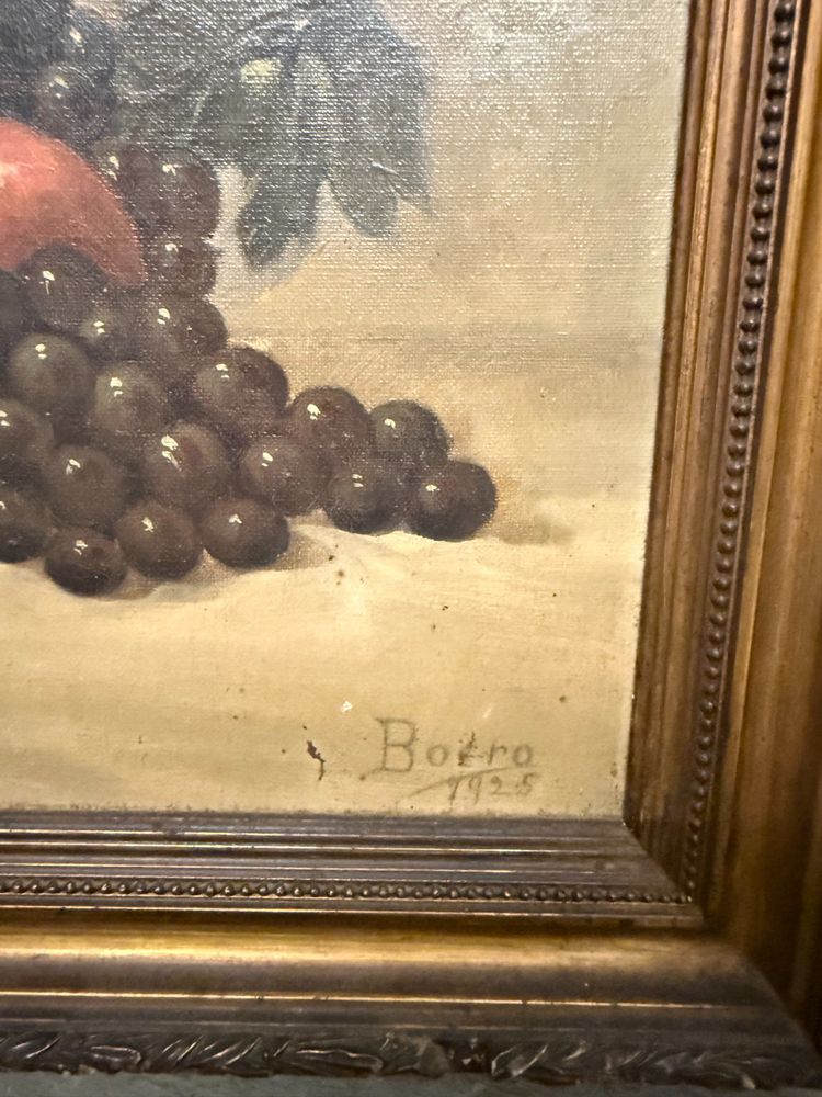 Antique oil painting on canvas still life with fruit 1925, 60x55cm