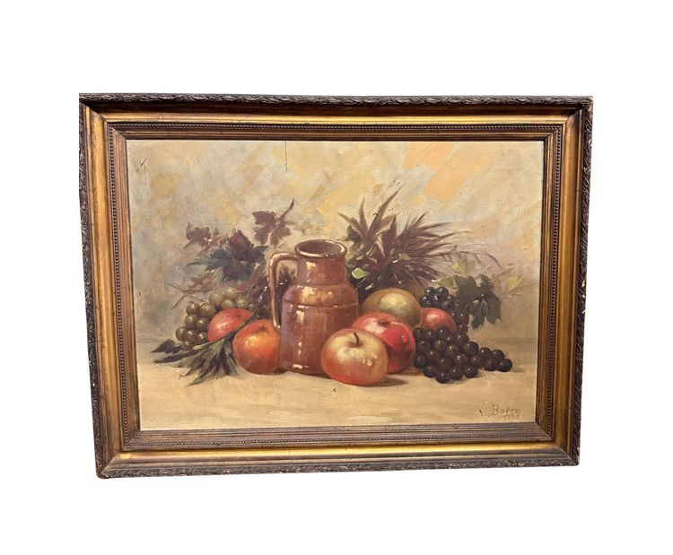 Antique oil painting on canvas still life with fruit 1925, 60x55cm