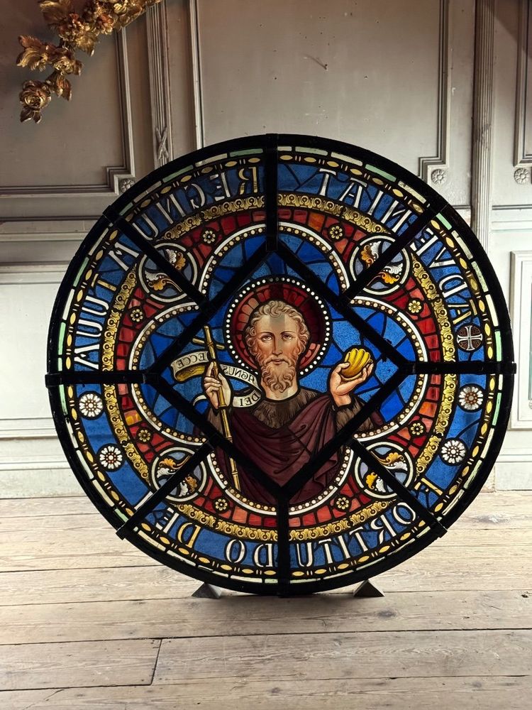 Large stained glass window in coloured leaded glass, circa 1880