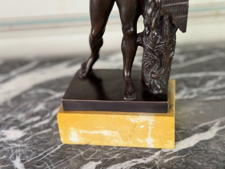 Dionysus on the Shoulders of a Satyr, Bronze after the Antique on a Sienna Yellow Base