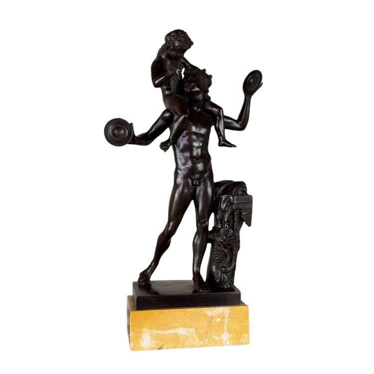 Dionysus on the Shoulders of a Satyr, Bronze after the Antique on a Sienna Yellow Base