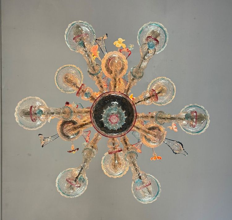 Rezzonico Venetian Chandelier in Multicolored Murano Glass, 12 Light Arms Circa 1900