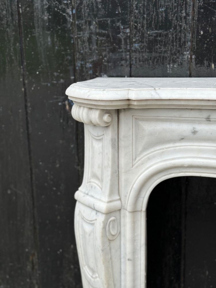 Louis XV Style Fireplace in White Carrara Marble Circa 1880