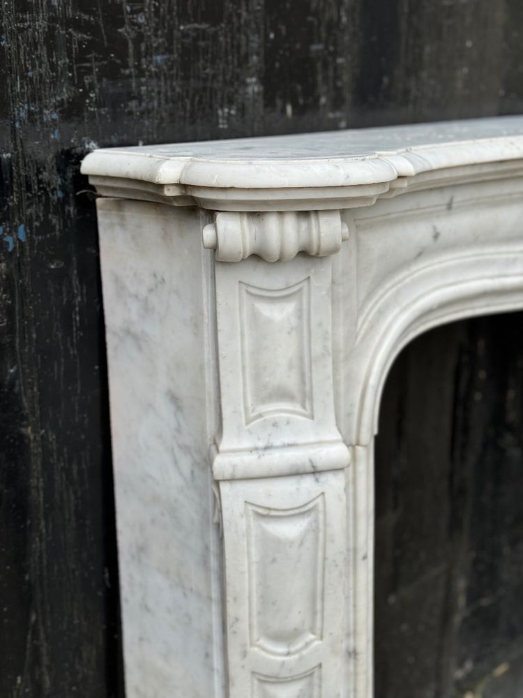 Louis XV Style Fireplace in White Carrara Marble Circa 1880