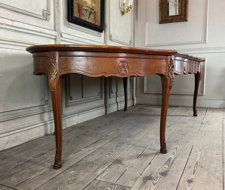 Table Console ou table de bibliothèque de style Louis XV en chêne sculpté, vers 1880