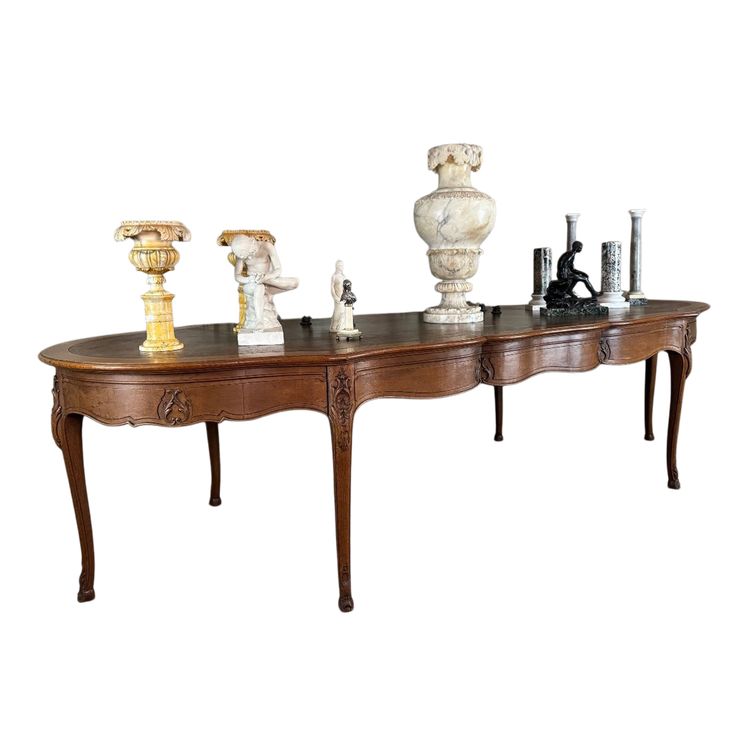 Table Console ou table de bibliothèque de style Louis XV en chêne sculpté, vers 1880