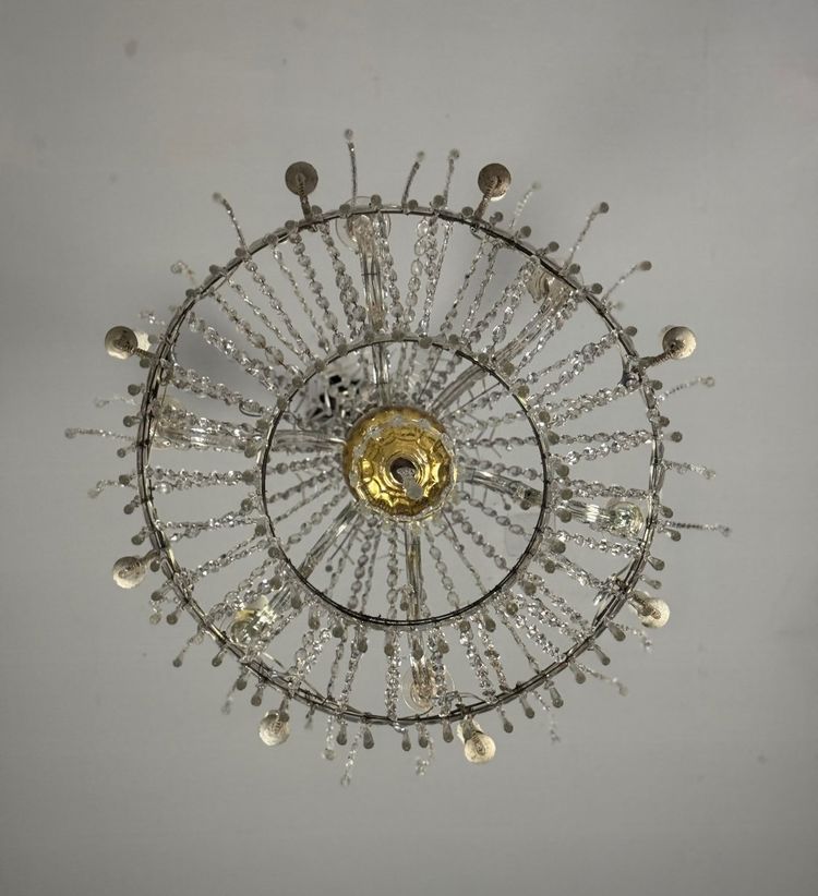 Cut Crystal Bead Bag Chandelier Circa 1800
