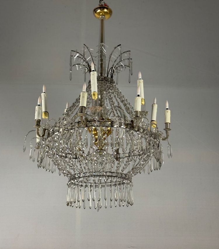Cut Crystal Bead Bag Chandelier Circa 1800