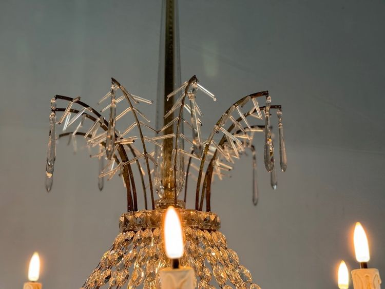 Cut Crystal Bead Bag Chandelier Circa 1800