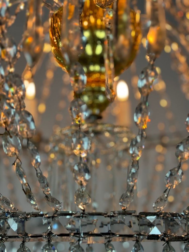 Cut Crystal Bead Bag Chandelier Circa 1800