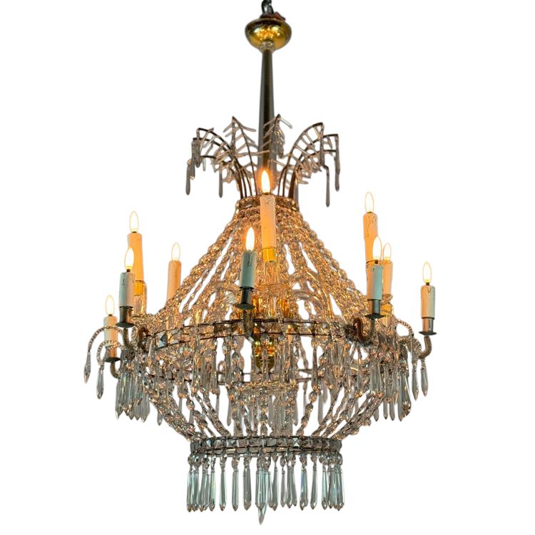 Cut Crystal Bead Bag Chandelier Circa 1800