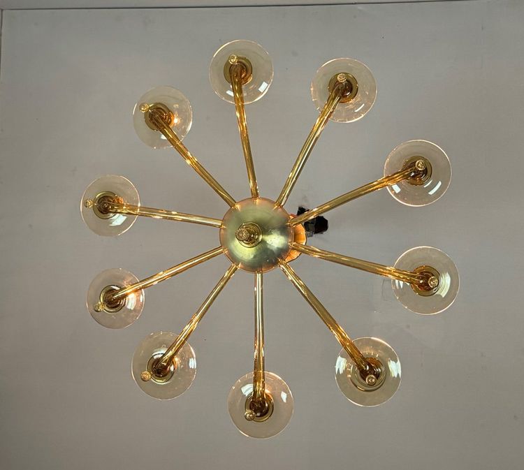 Venetian chandelier in Murano gilt glass by Venini circa 1940