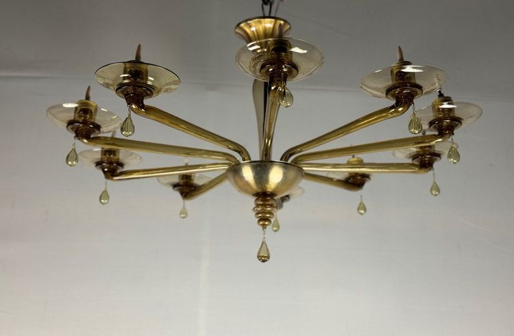Venetian chandelier in Murano gilt glass by Venini circa 1940