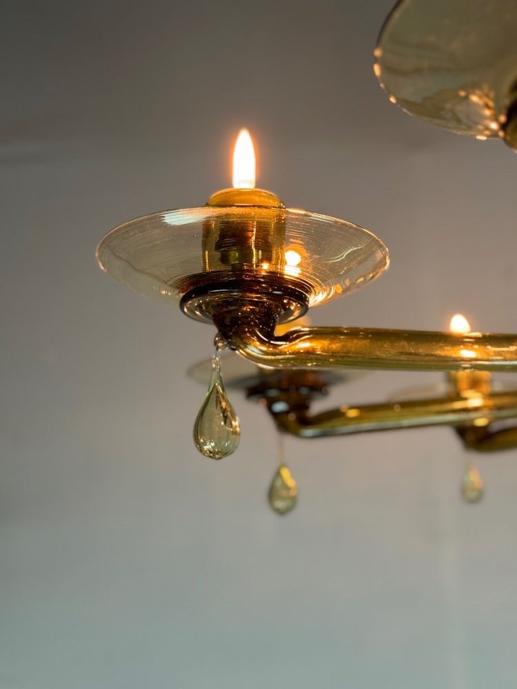 Venetian chandelier in Murano gilt glass by Venini circa 1940