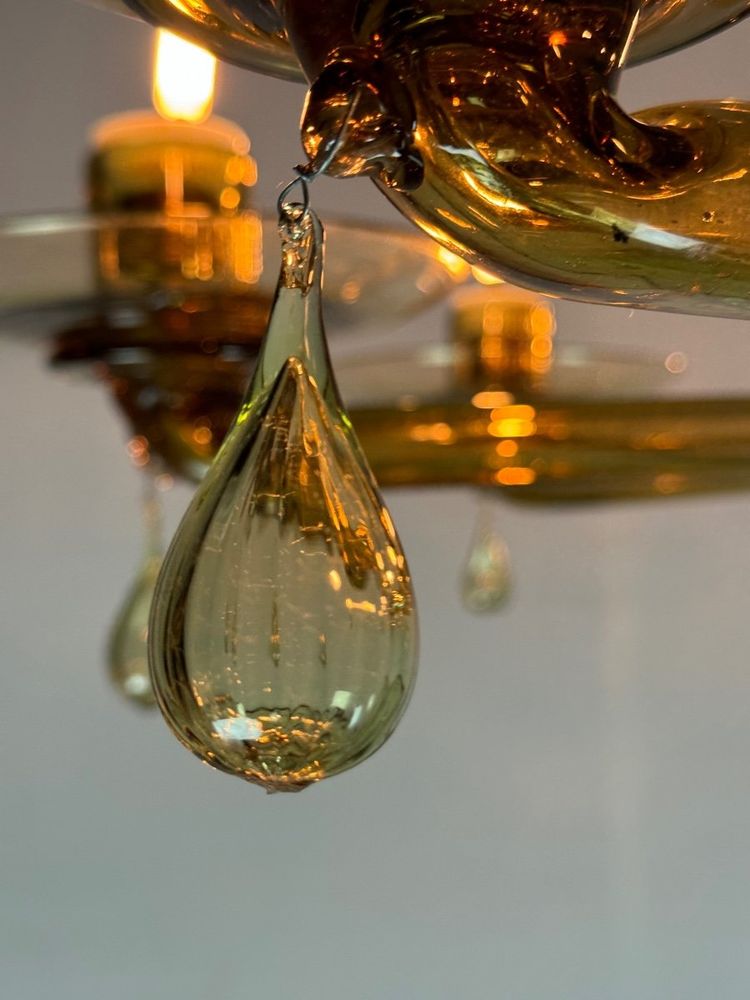 Venetian chandelier in Murano gilt glass by Venini circa 1940