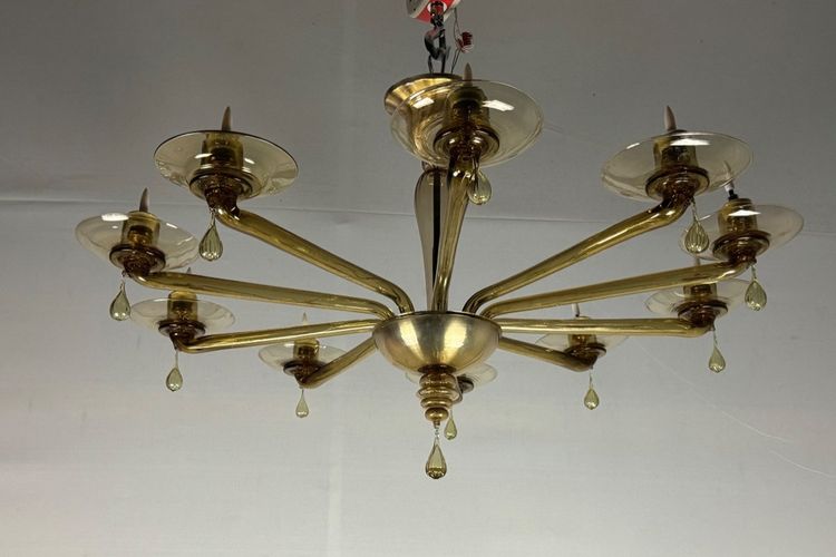 Venetian chandelier in Murano gilt glass by Venini circa 1940