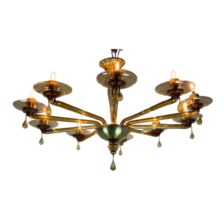 Venetian chandelier in Murano gilt glass by Venini circa 1940