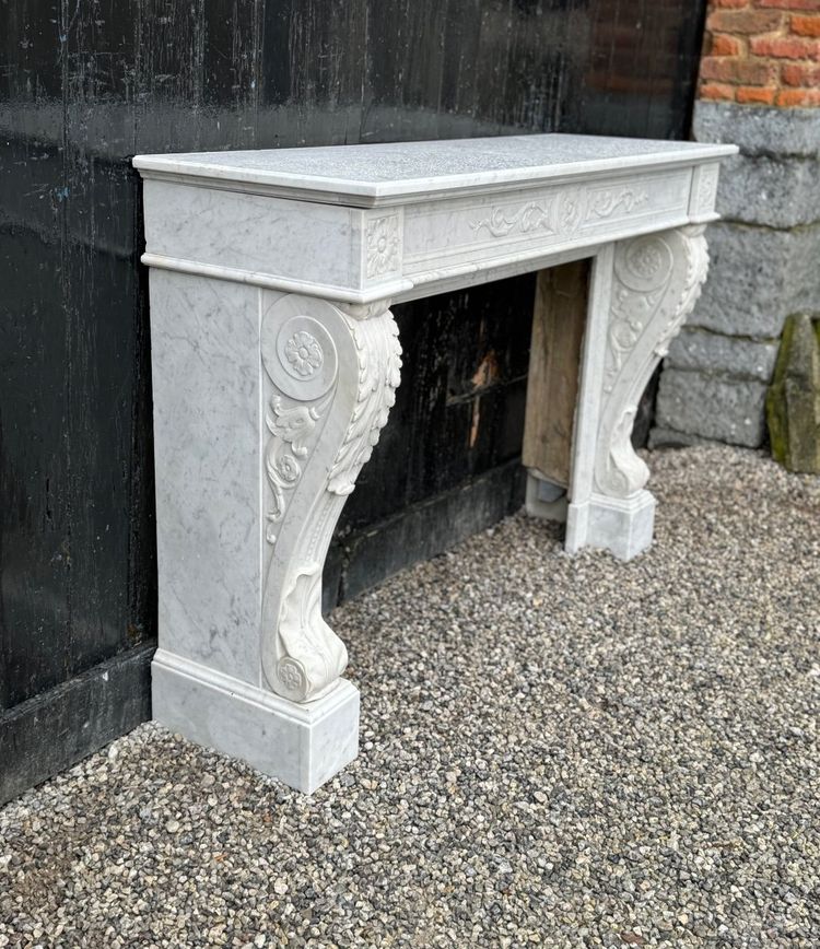 Louis XVI White Carrara Marble Mantel Circa 1880