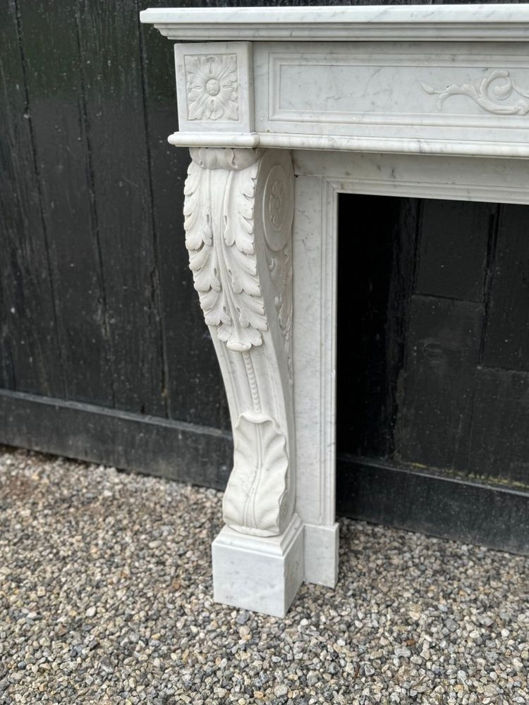 Louis XVI White Carrara Marble Mantel Circa 1880