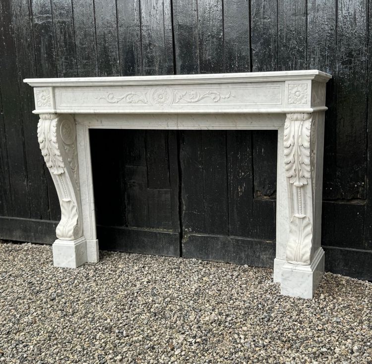 Louis XVI White Carrara Marble Mantel Circa 1880