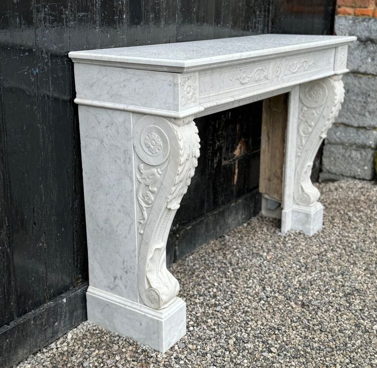 Louis XVI White Carrara Marble Mantel Circa 1880