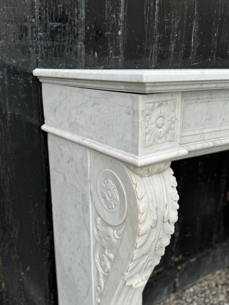 Louis XVI White Carrara Marble Mantel Circa 1880