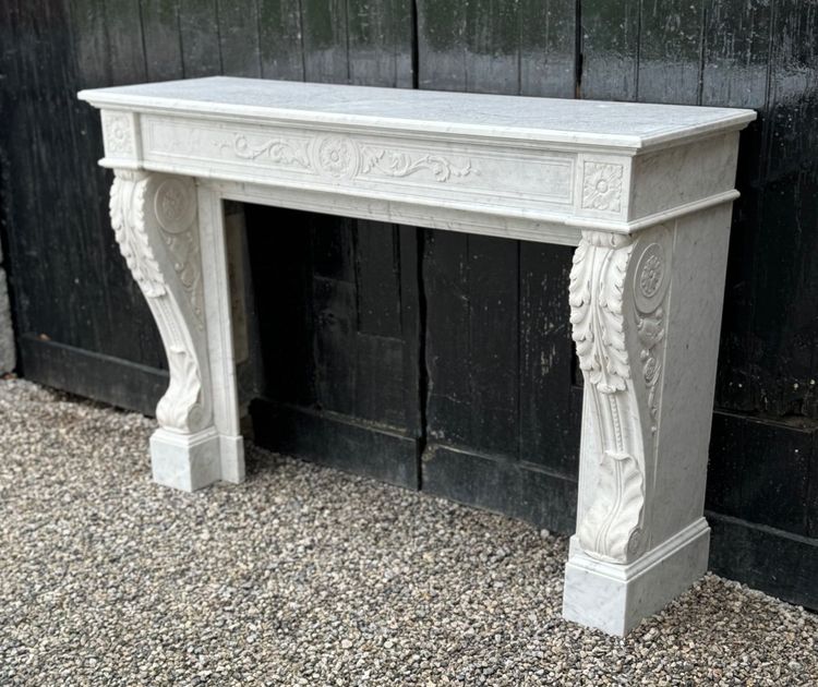 Louis XVI White Carrara Marble Mantel Circa 1880