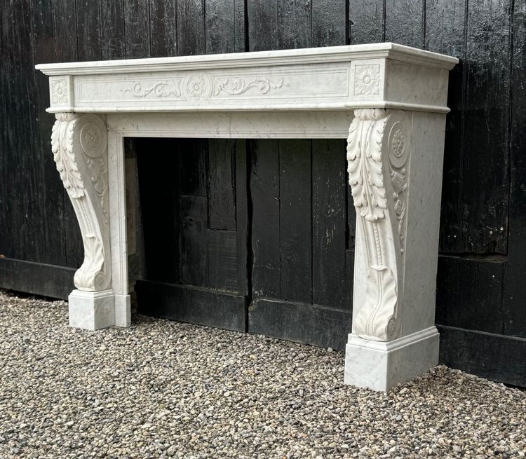Louis XVI White Carrara Marble Mantel Circa 1880