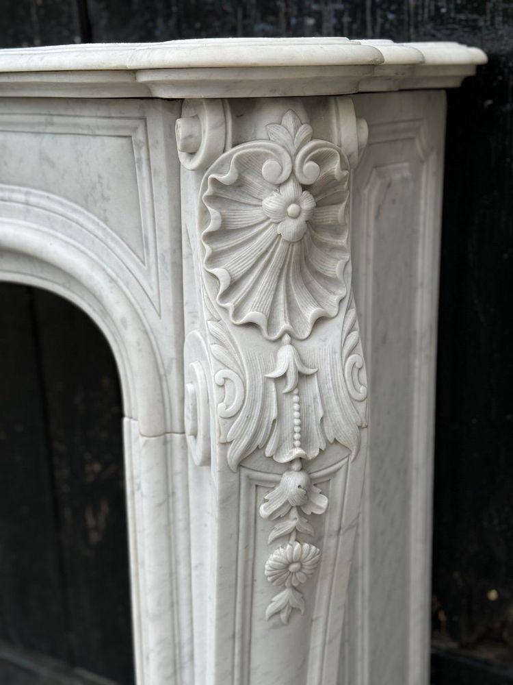 Remarkable Louis XV Style White Carrara Marble Mantel circa 1880