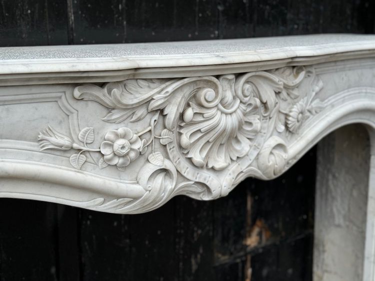 Remarkable Louis XV Style White Carrara Marble Mantel circa 1880