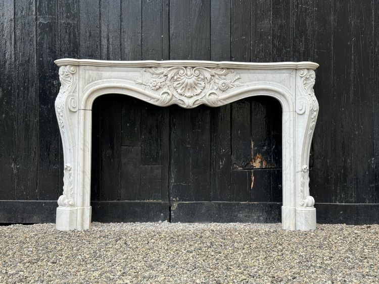 Remarkable Louis XV Style White Carrara Marble Mantel circa 1880