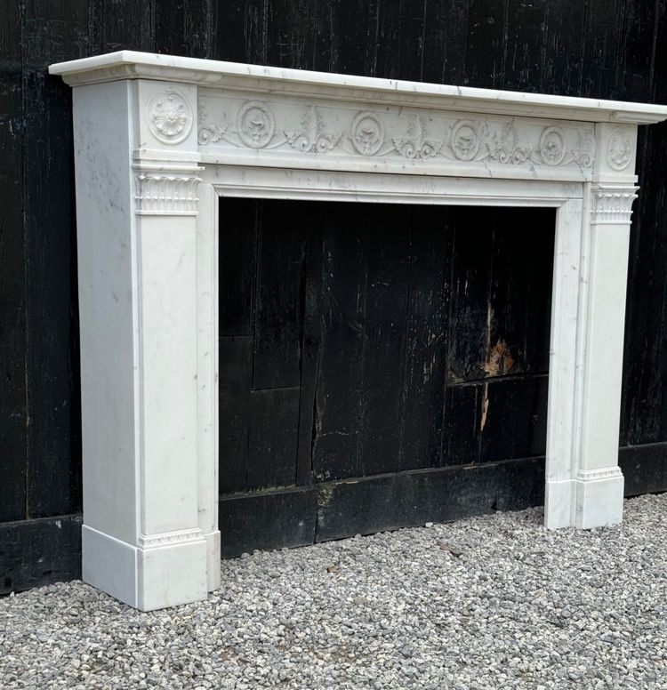 Louis XVI Style Carrara Marble Mantel Circa 1880
