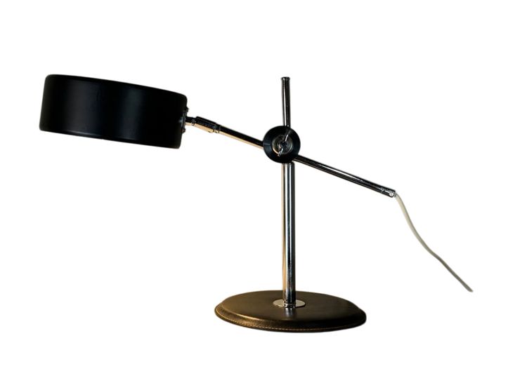 Desk Lamp By Anders Pehrson For Ateljé Lyktan Circa 1960, Leather, Chrome And Metal