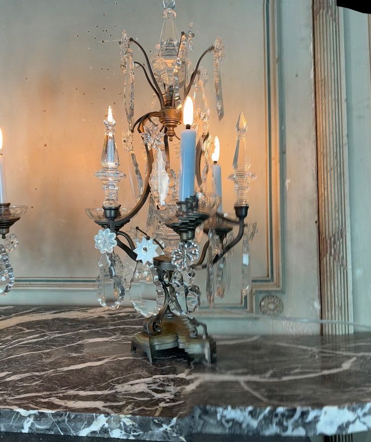 Pair Of Bronze And Cut Crystal Girandoles Circa 1900