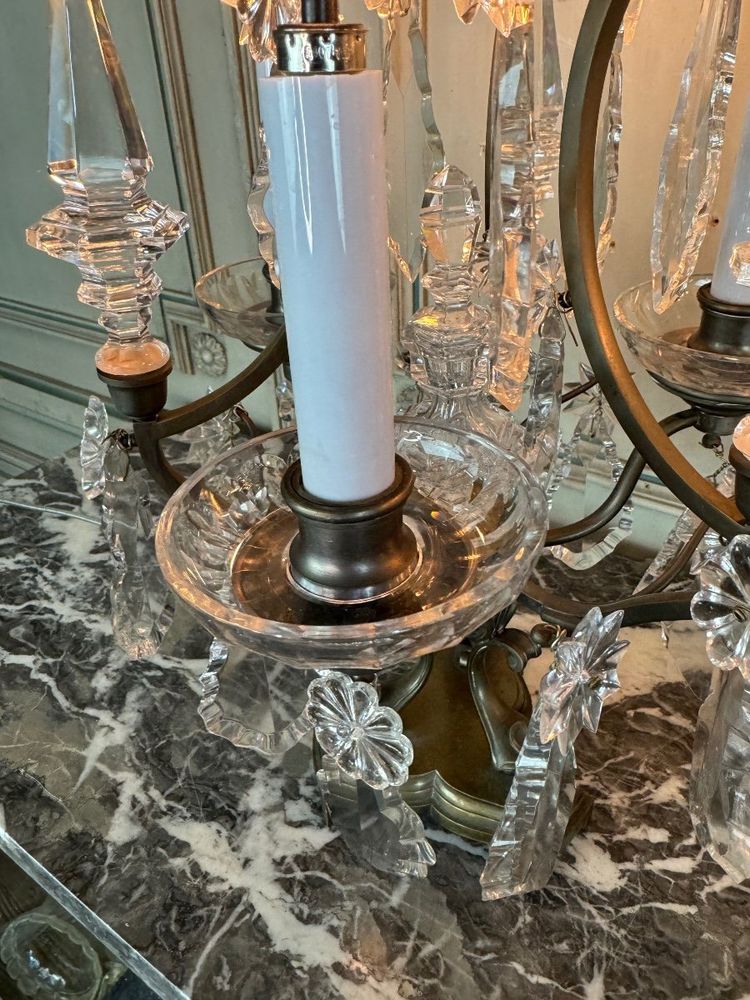 Pair Of Bronze And Cut Crystal Girandoles Circa 1900