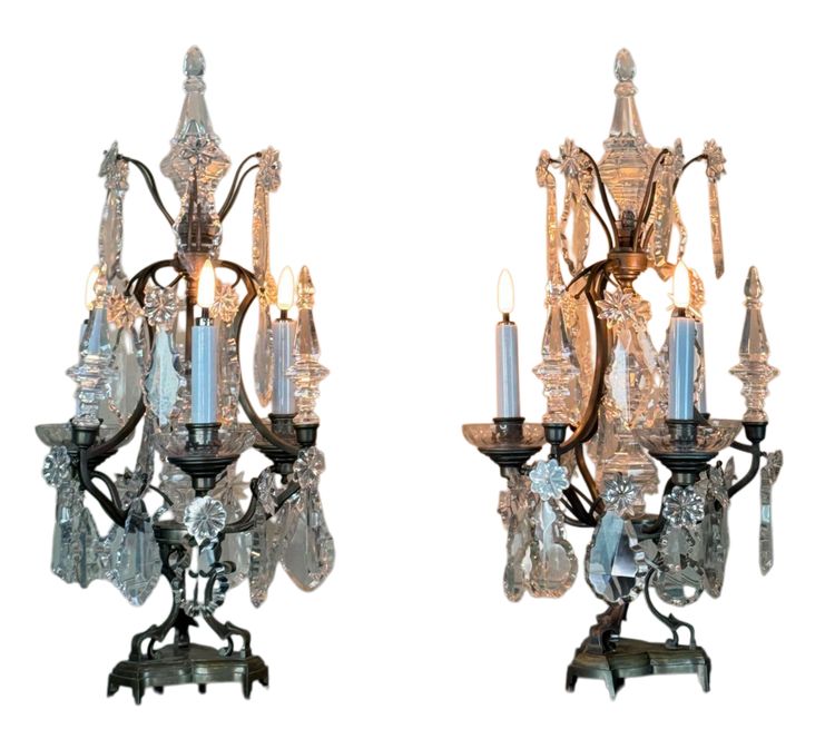 Pair Of Bronze And Cut Crystal Girandoles Circa 1900