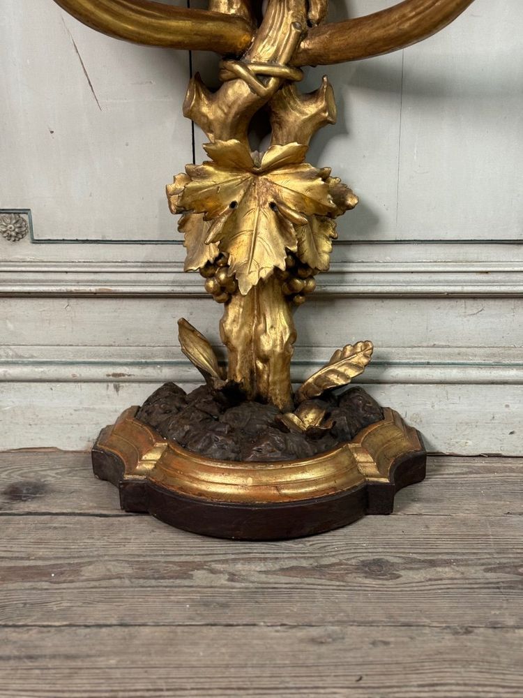 Console En Bois Sculpté Et Doré à L’imitation Du Bois Naturel, Italie Vers 1880