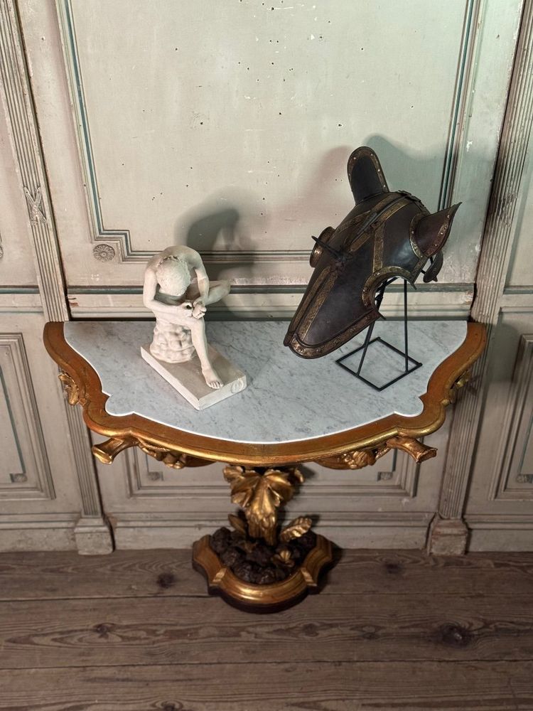 Console En Bois Sculpté Et Doré à L’imitation Du Bois Naturel, Italie Vers 1880