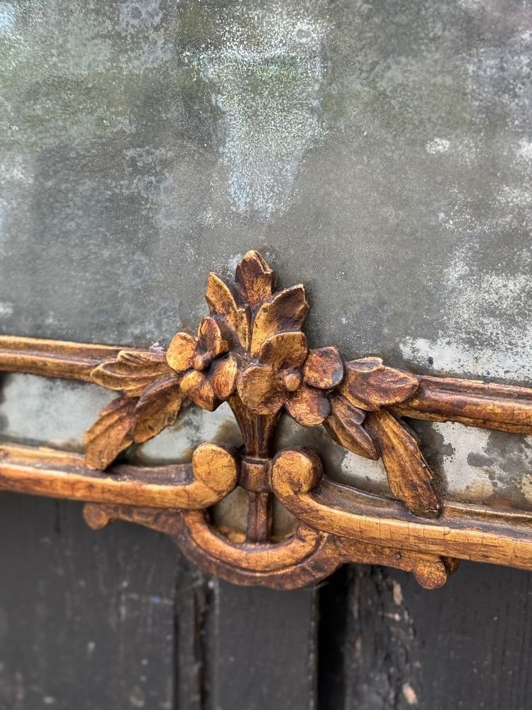 Grande specchio Luigi XV in legno intagliato e dorato con paretine, Francia, XVIII secolo