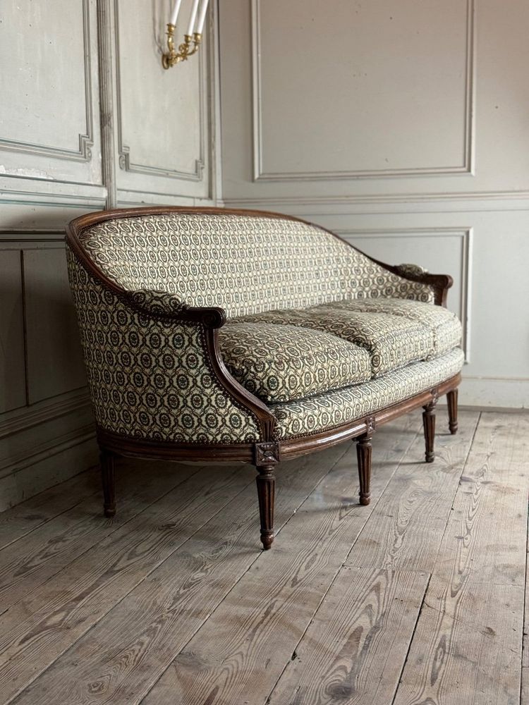 Louis XVI Carved Beech Basket Bench On 7 Legs 18th Century