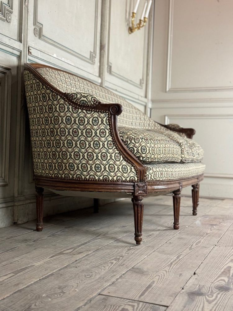 Louis XVI Carved Beech Basket Bench On 7 Legs 18th Century