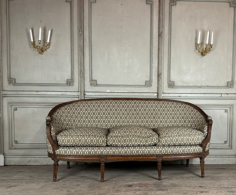 Louis XVI Carved Beech Basket Bench On 7 Legs 18th Century