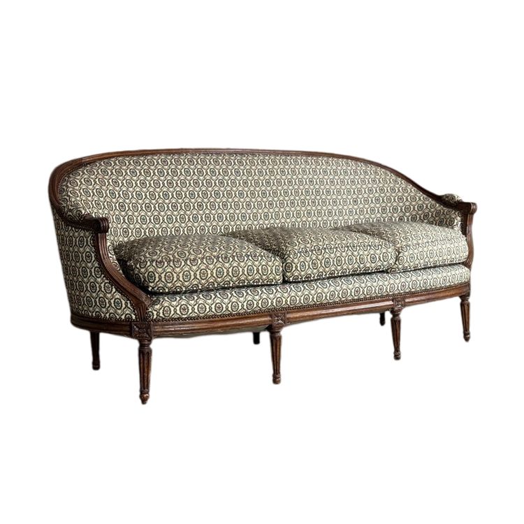 Louis XVI Carved Beech Basket Bench On 7 Legs 18th Century